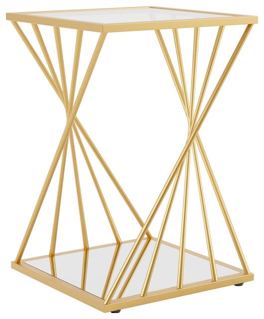 Contemporary Side Table, Golden Geometric Base With Mirrored Shelf ... throughout Beyond the Decor How Your Side Table Reflects Your Style