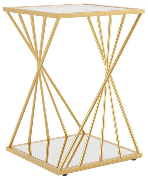 Contemporary Side Table, Golden Geometric Base With Mirrored Shelf ... throughout Beyond the Decor How Your Side Table Reflects Your Style