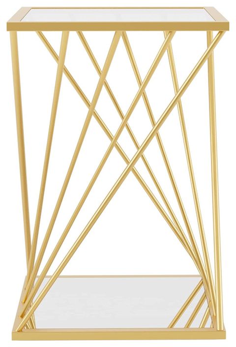 Contemporary Side Table, Golden Geometric Base With Mirrored Shelf ... within Beyond the Decor How Your Side Table Reflects Your Style