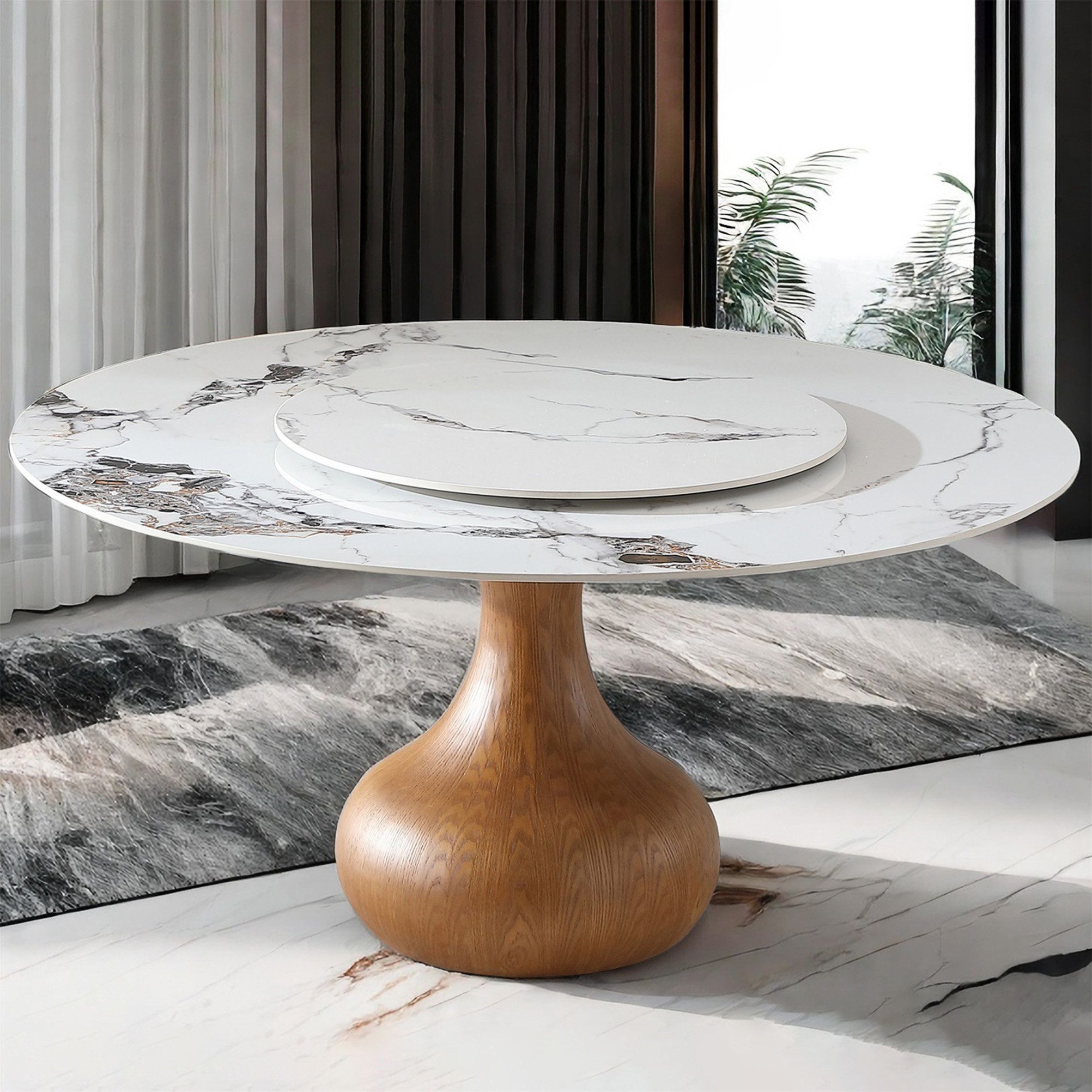 Corrigan Studio Modern Marble Dining Table, 59&quot; Round Sintered Stone ... inside Modern Marble Dining Table Round Shape