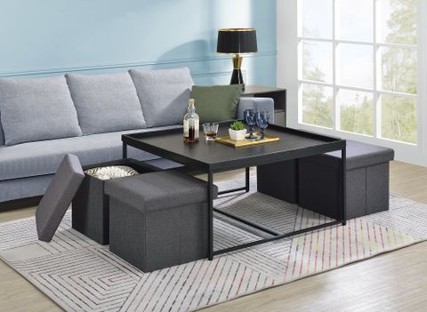Cosotower Black Wood Grain 5 Piece Coffee Table Set With Raised Edges ... regarding 5-Piece Coffee Table Set With 4 Storage Stools, Black