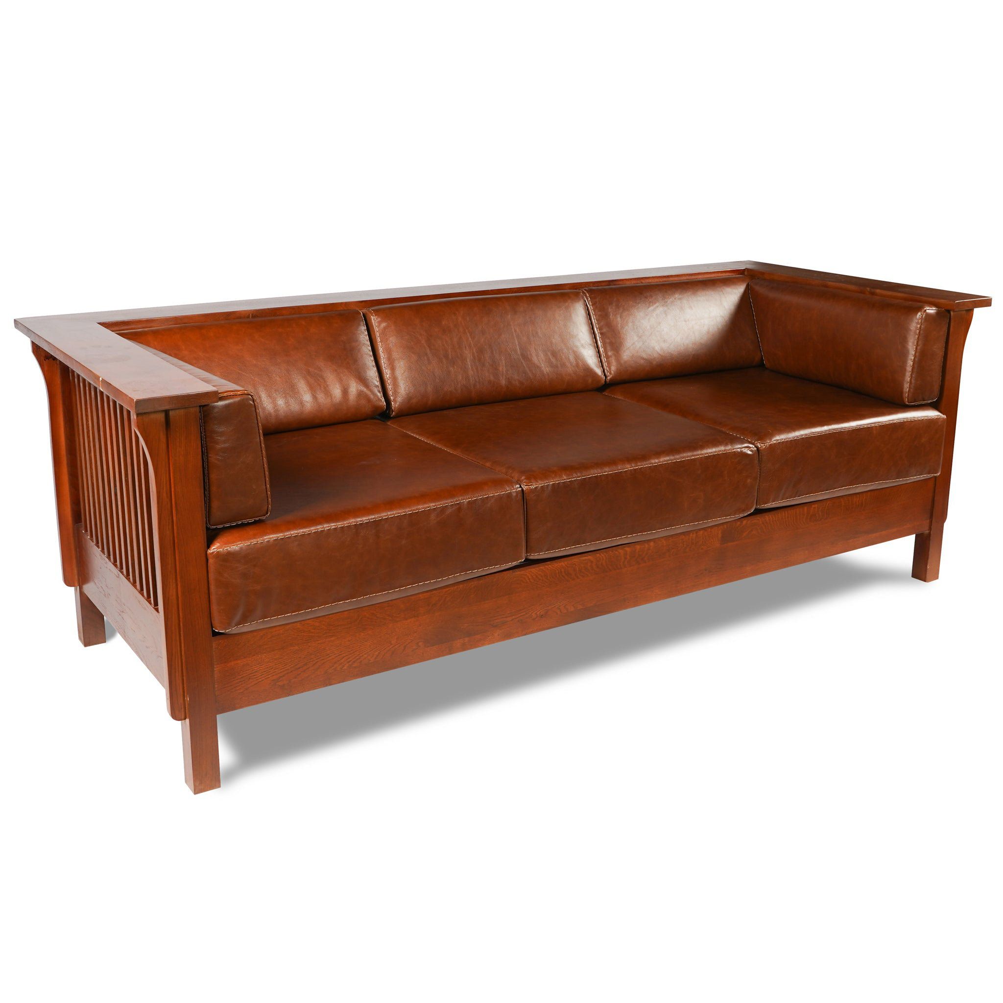 Crafters And Weavers Arts And Crafts 65'' Genuine Leather Sofa | Wayfair inside Crafters And Weavers Arts And Crafts Leather Sofa In Brown/Russet