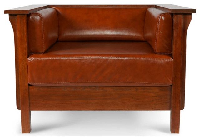 Crafters And Weavers Arts And Crafts Leather Panel Arm Chair In Russet ... with regard to Crafters And Weavers Arts And Crafts Leather Sofa In Brown/Russet