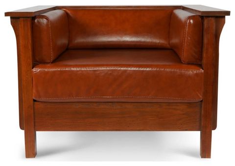 Crafters And Weavers Arts And Crafts Leather Panel Arm Chair In Russet ... with regard to Crafters And Weavers Arts And Crafts Leather Sofa In Brown/Russet