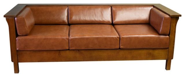 Crafters And Weavers Arts And Crafts Leather Side Sofa In Russet Brown ... with regard to Crafters And Weavers Arts And Crafts Leather Sofa In Brown/Russet