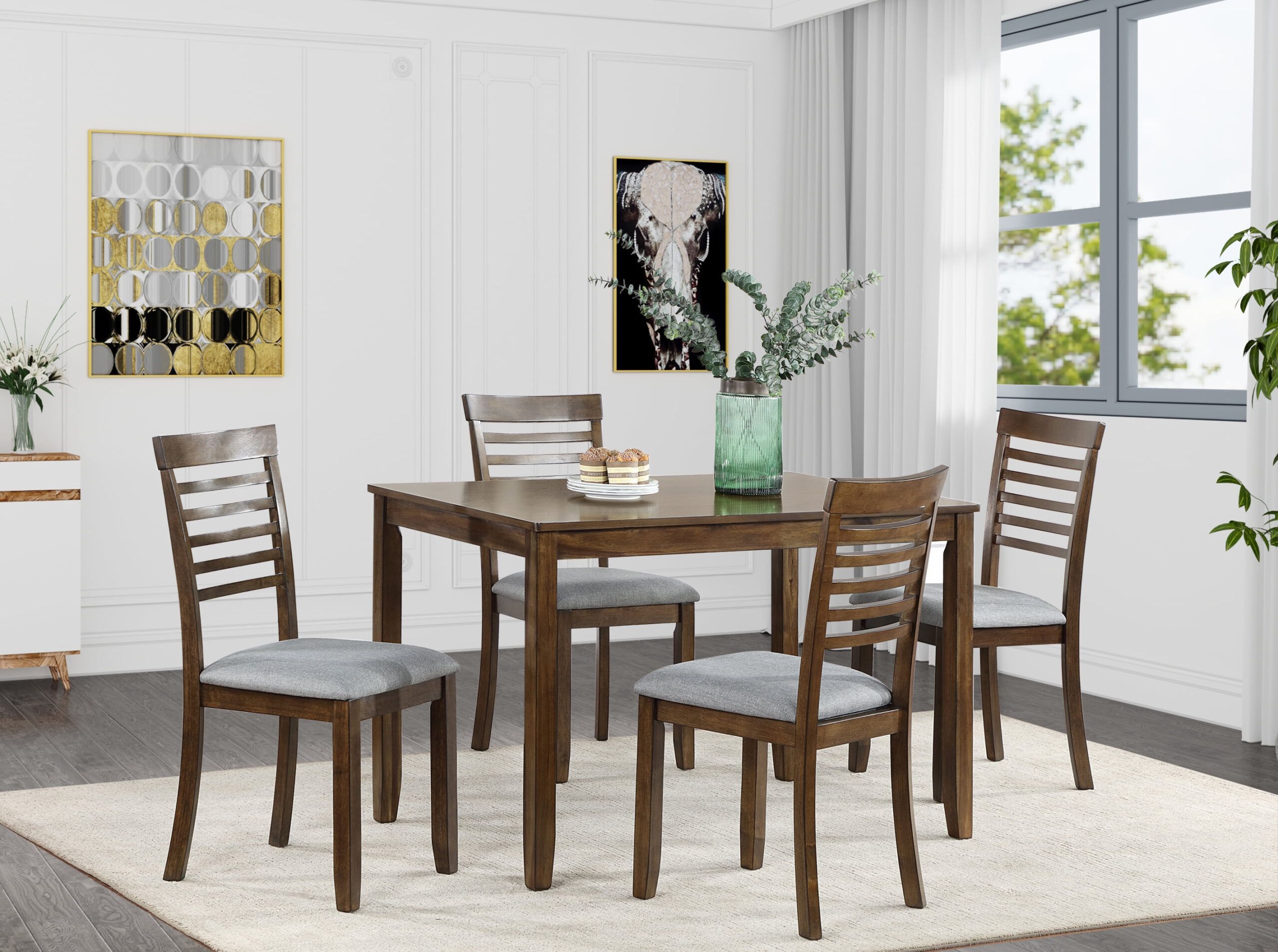 Cterwk Rectangular Wooden Dining Table With 4 Pack Chair, Kitchen Table ... throughout Rectangular Wooden Dining Table Set