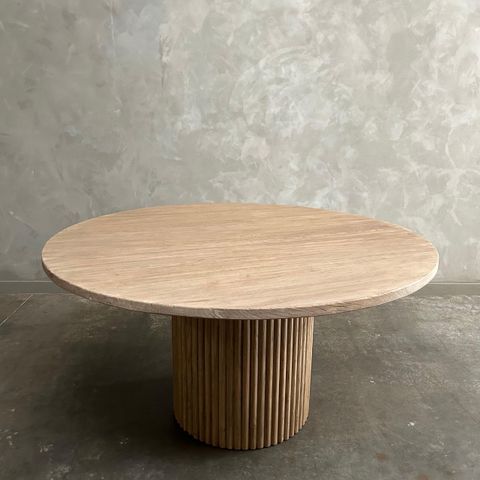Custom Made Fluted Base Round Dining Table In Solid Elm Wood For Sale ... with regard to Terra 60L X 60W X 30H Dark Brown Wood Round Fluted Dining Table