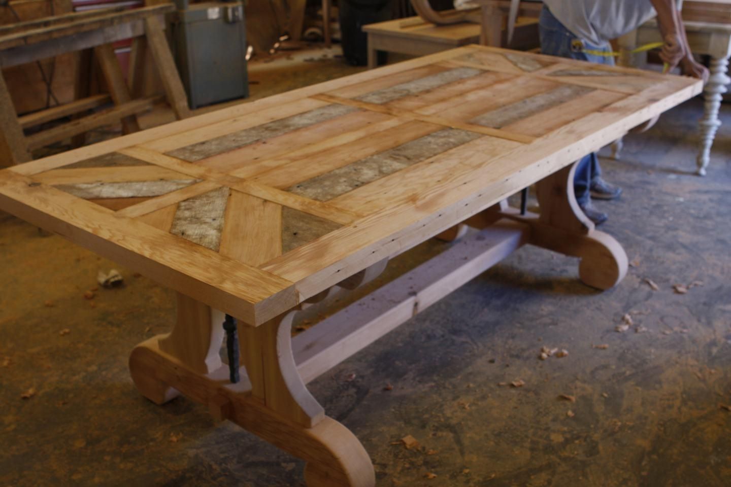 Custom Trestle Dining Table - Can Add Leaf Extensions Built In ... for Rustic Dining Table Handmade From Reclaimed Wood