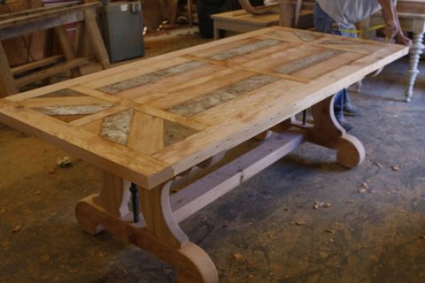 Custom Trestle Dining Table - Can Add Leaf Extensions Built In ... for Rustic Dining Table Handmade From Reclaimed Wood