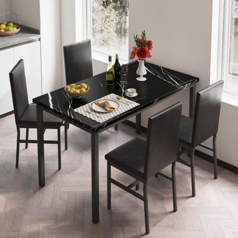 D8913 Modern 5 Piece Dining Set With Faux Marble Tabletop And Pu ... in The Timeless Elegance of Tananger Table Sets in Modern Homes