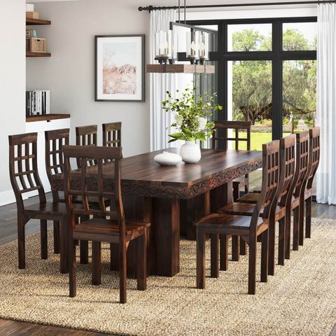 Dallas Ranch Rustic Solid Wood Double Pedestal Dining Table Set with Affordable Solid Wood Dining Table Indonesia