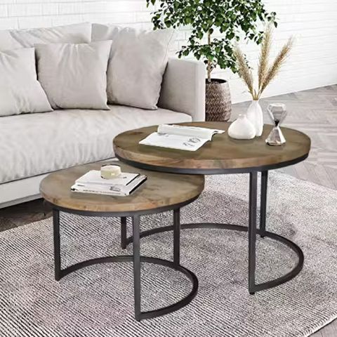 Designe Gallerie 2 Piece Round Nesting Tables, Mango Wood Top & Metal Base, 30X30X19 | Wayfair intended for How to Style Your Room with a Set of Two Nesting Tables