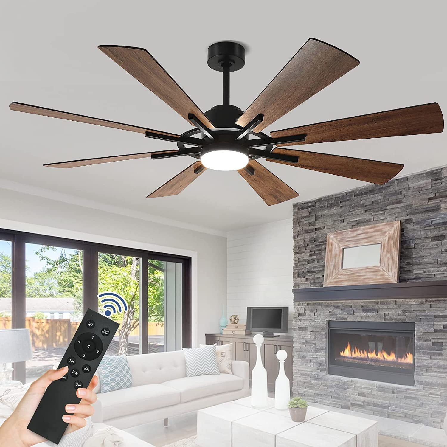 Dinglilighting 60&quot; 8-Blade Ceiling Fan With Lights, Remote Control ... inside How outdoor ceiling fans with remote and wall switch can transform your patio experience