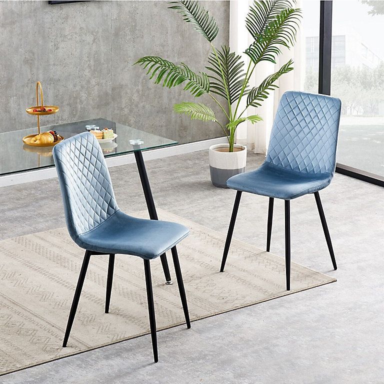 Dining Chairs Velvet Fabric Lexi Set Of 2 Light Blue By Mcc At B&amp;Q intended for The Enduring Appeal of the Blue Lexi Dining Room Chair How to Choose