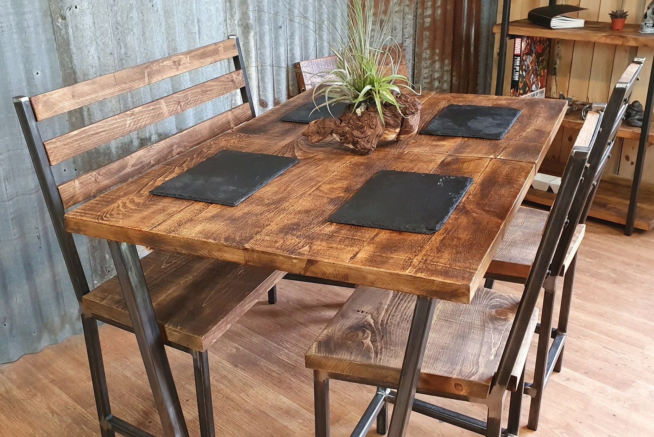 Dining Table And Bench Set Industrial At Betty Kennedy Blog within From Warehouse to Dining Room: Understanding the Appeal of Industrial Style Black Frame Tables