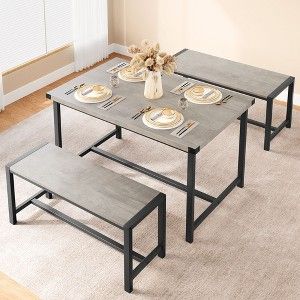 Dining Table Set For 4, Kitchen Table With 2 Metal Wood Benches ... with Styling Your Gray 3-Piece Table Set A Practical Guide