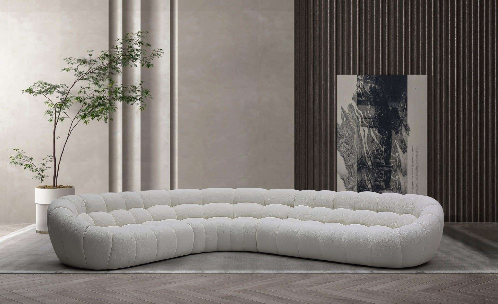 Divani Casa Yolanda Modern Curved Off White Tufted Sectional Sofa - Kfrooms throughout Divani Casa Weldon Modern Off-White Fabric Curved Sectional
