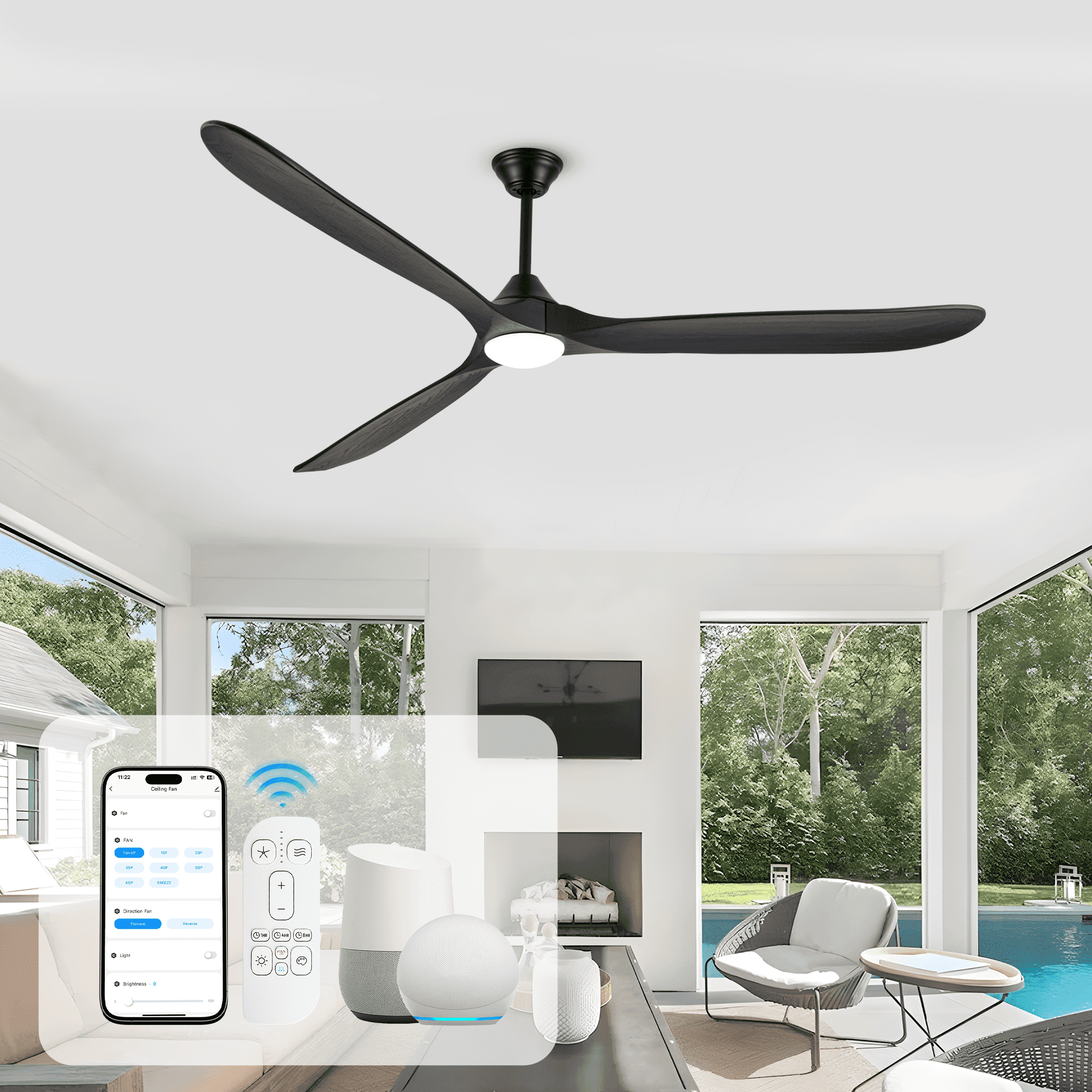 Doozoler Smart Ceiling Fan With Light - 70&quot; Outdoor Ceiling Fans For ... with Large Outdoor Ceiling Fan With Dc Motor