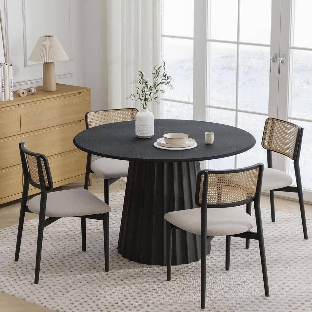 Dovelina 46 In. Soild Wood Black Pedestal Dining Table Round Kitchen ... in Expert Tips for Integrating a Black 48-Inch Holly Dining Table into Your Decor