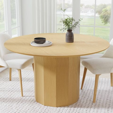 Dovelina 52" Mid-Century Wooden Round Dining Table For Dining Room ... in Exploring the Unique Aesthetic of Natural Wood in Dining Spaces