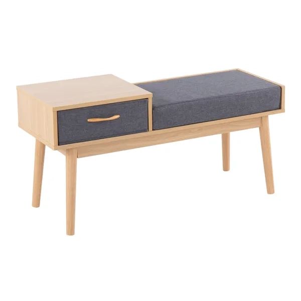 Dropship Telephone Contemporary Bench In Natural Wood And Grey Fabric ... for The Allure of the Contemporary Entry Bench How to Choose Yours