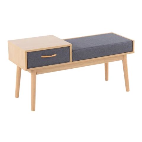 Dropship Telephone Contemporary Bench In Natural Wood And Grey Fabric ... for The Allure of the Contemporary Entry Bench How to Choose Yours