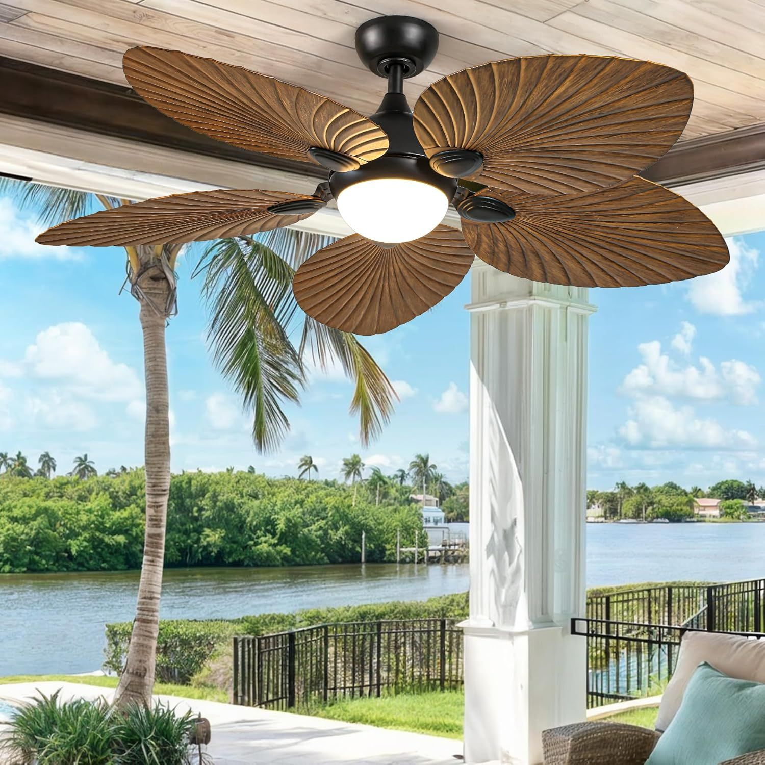 Dwvo 52&quot; Tropical Ceiling Fan With Light &amp; Remote, Led Tri-Color ... with Outdoor Ceiling Fan For Tropical Resort Style