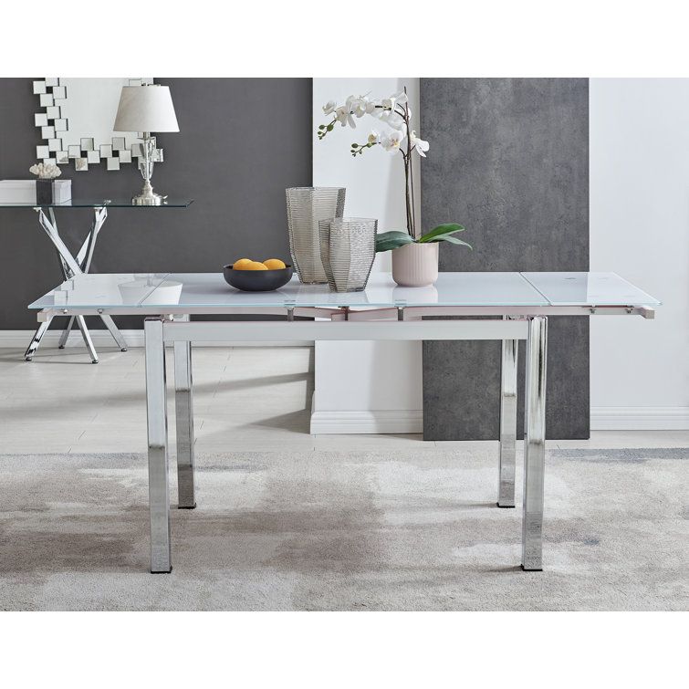 East Urban Home Tierra Modern Glass &amp; Metal Extendable Dining Table Set ... intended for Extendable Glass Dining Table Modern Design