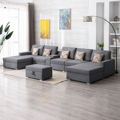 Ebern Designs Nolan Linen Fabric 7Pc Double Chaise Sectional Sofa With ... regarding Unpacking the Nolan Gray 6-Piece Double Chaise Sectional A Comprehensive Look