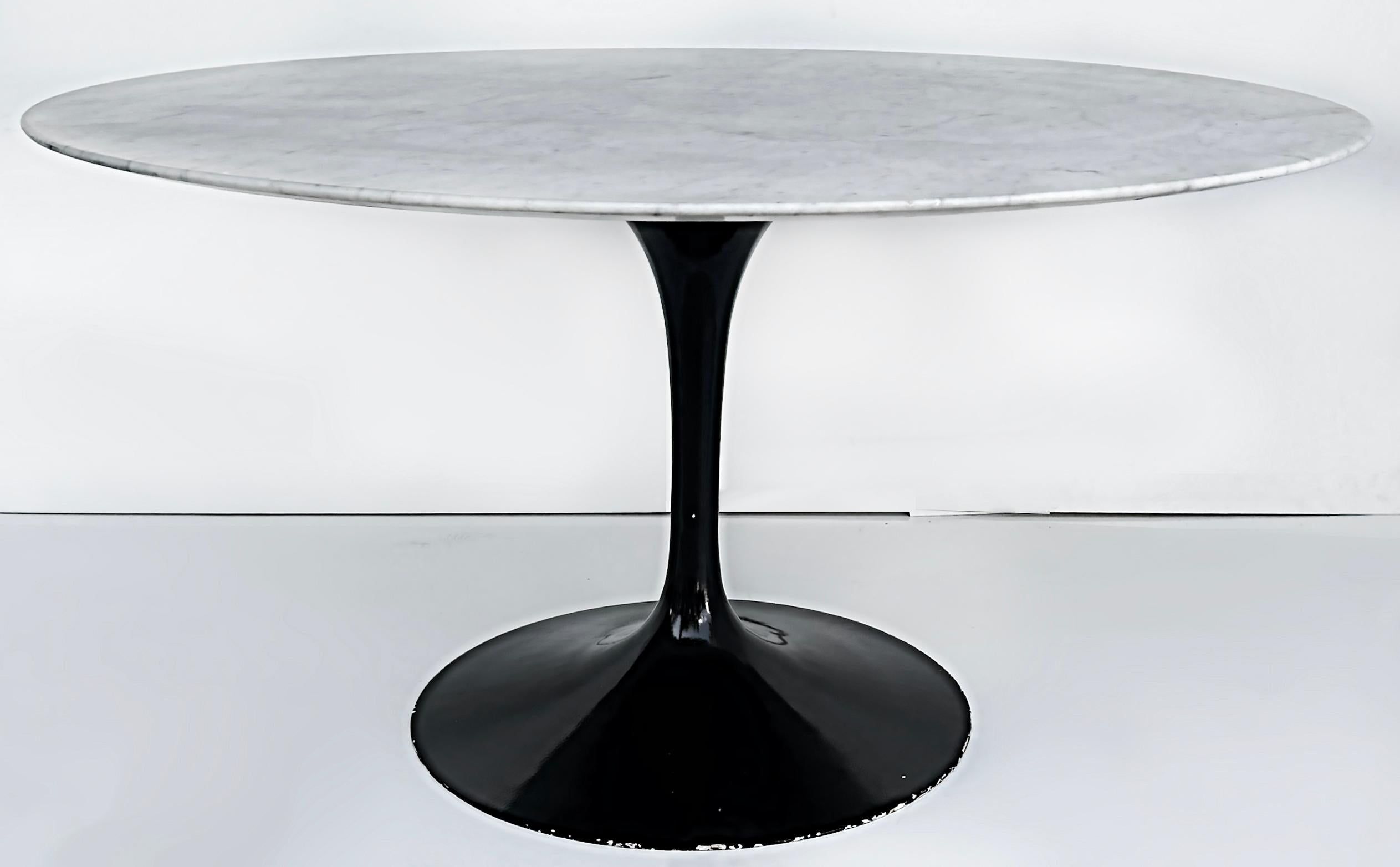 Eero Saarinen Knoll Round Italian Marble Top Tulip Table With Metal ... in Pippa Concrete And Metal Tulip Round Dining Table