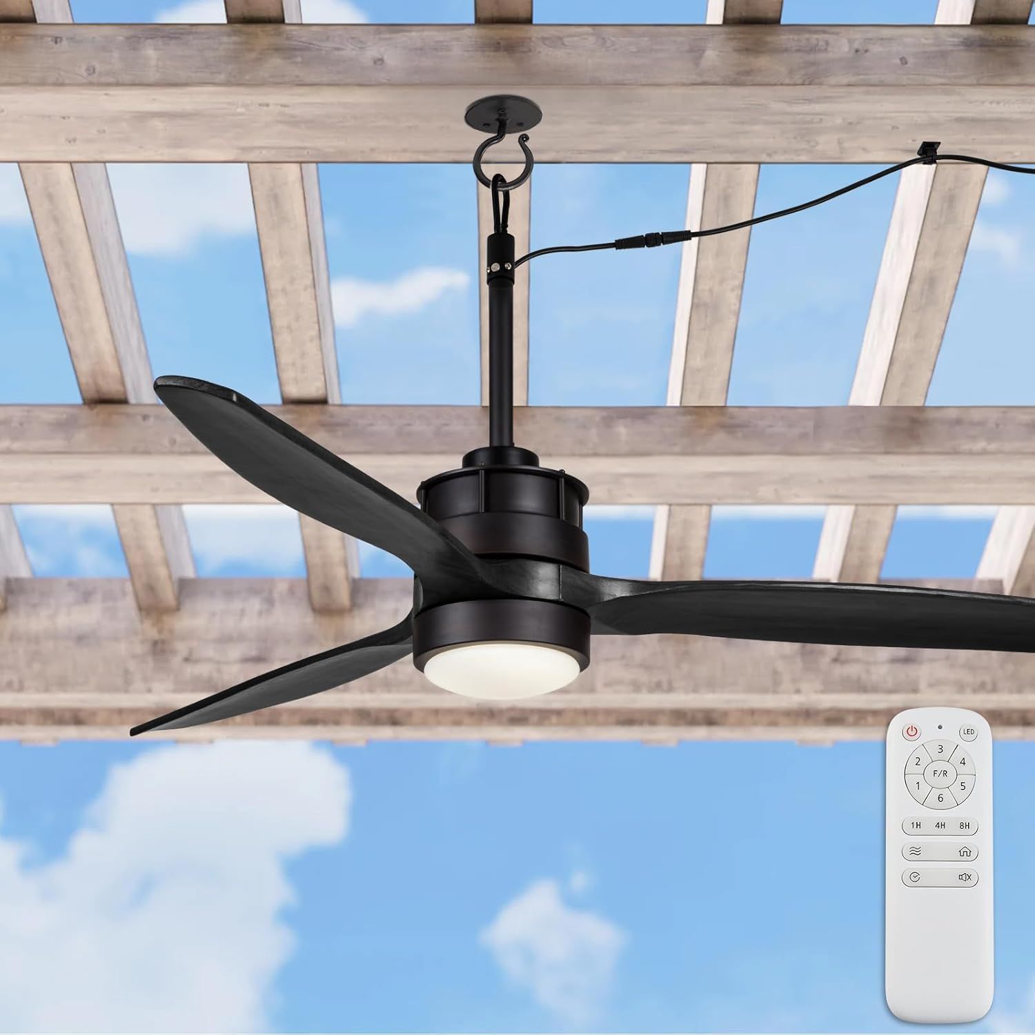 Ekiznsn 42 Inch Waterproof Outdoor Ceiling Fan For Gazebo With Hook ... for Maximizing airflow while preventing corrosion in humid conditions