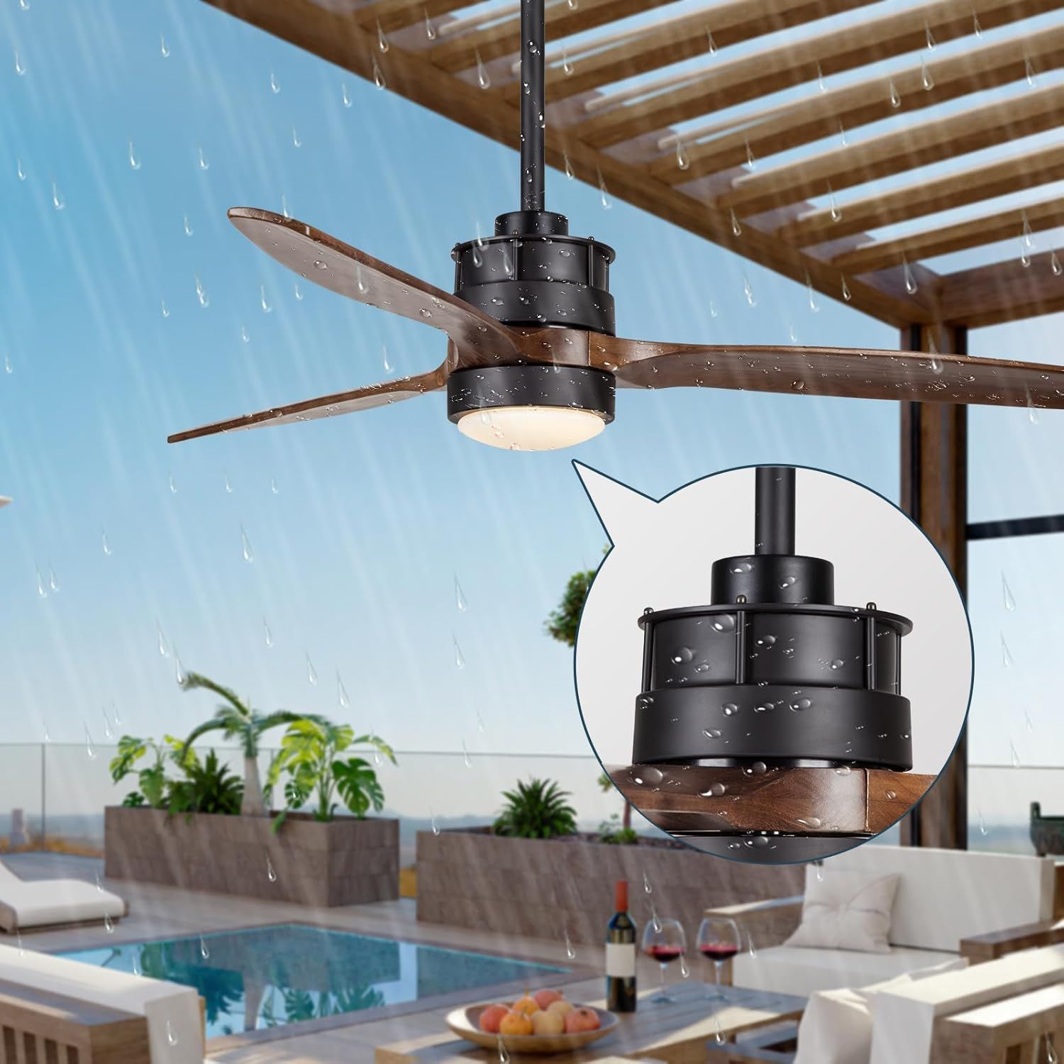 Outdoor ceiling fans designed for tropical climates and high temperatures