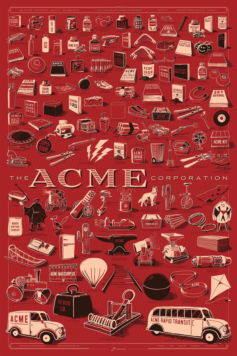 Elaborate Poster Puts All Of Wile E. Coyote's Acme Purchases On Your ... intended for The Enduring Beauty of the Acme Leventis Dining Table in Weathered Oak Explained