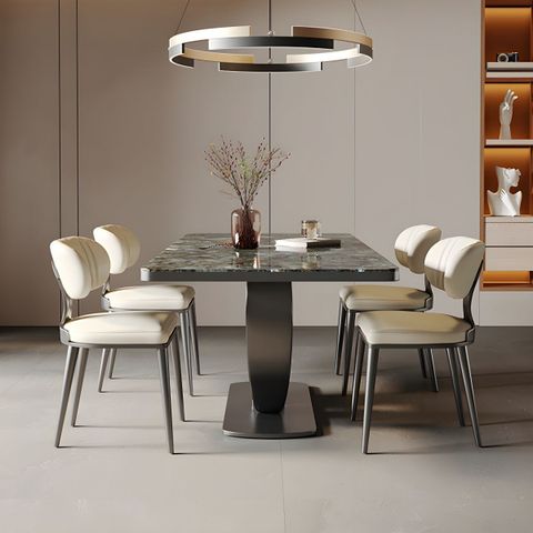 Elegant Rectangle Marble Dining Table With Sleek Metal Pedestal Base ... inside The timeless appeal of rectangular marble dining tables with metal bases in modern interiors
