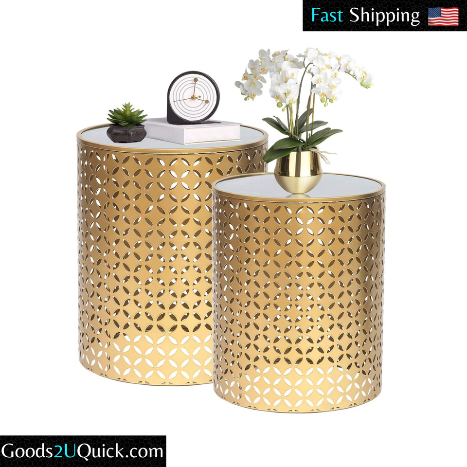 End Tables Set Of 2 Gold Nesting Side Coffee Table Decorative Round ... inside Styling Tips for Your Bridget Nesting Tables Set of 2 Gold