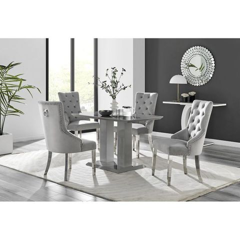 Eubanks Double Pedestal High Gloss Dining Table Set With 4 Luxury ... intended for Luxury Dining Table With Velvet Chairs