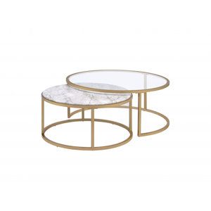 Everly Quinn 36&quot; Clear White And Gold Glass Faux Marble And Iron Round ... with Creating a Stylish Living Space with Nested Coffee Table Sets
