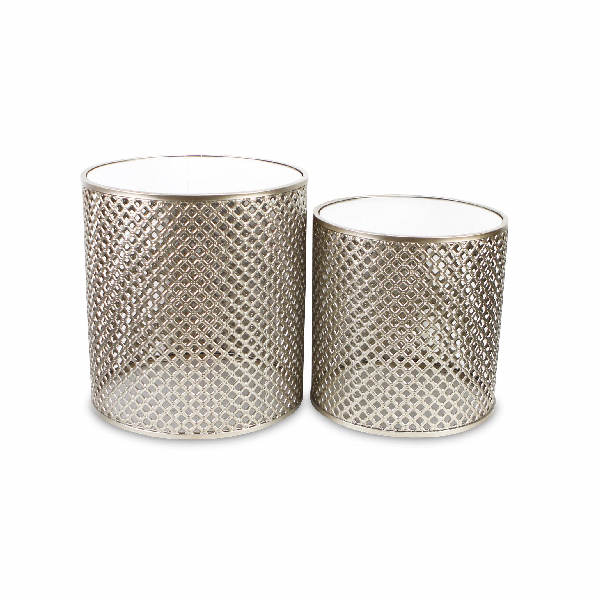 Everly Quinn Set Of Two 21&quot; Silver And White Mirrored And Steel Round ... regarding Set Of Two 21&quot; White Solid Wood And Iron Round Nested Tables