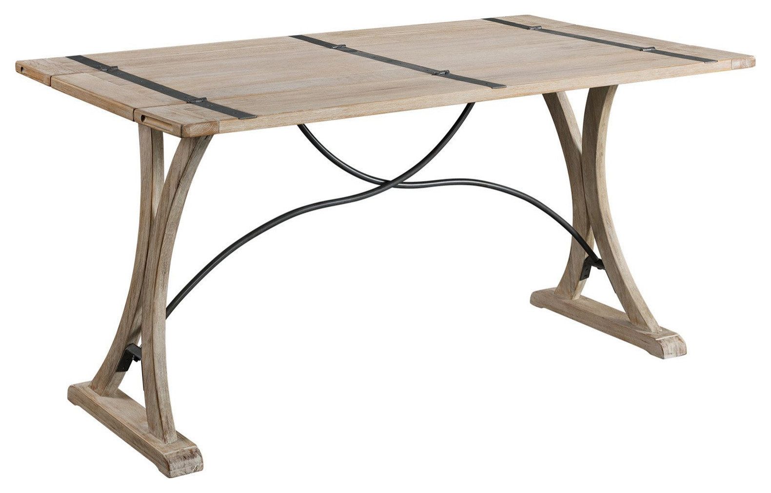 Expandable Dining Table, Angled Trestle Legs &amp; Crossed Metal Accent ... intended for Rustic Dining Table With Metal Cross Legs