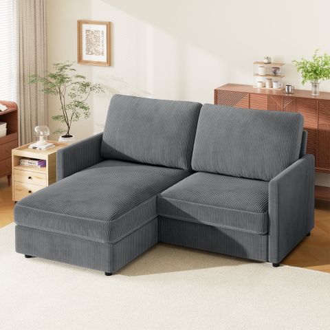 Extra Comfy 71” Corduroy Sectional Sofa Bed, Neche L-Shaped Couch With ... within L-Shaped Corduroy Sectional Sofa With 6 Pillows In Gray