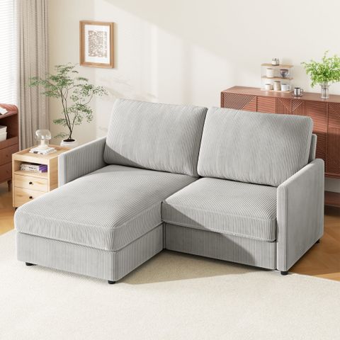 Extra Comfy 71” Corduroy Sectional Sofa Bed, Neche L-Shaped Couch With ... within L-Shaped Corduroy Sectional Sofa With 6 Pillows In Gray