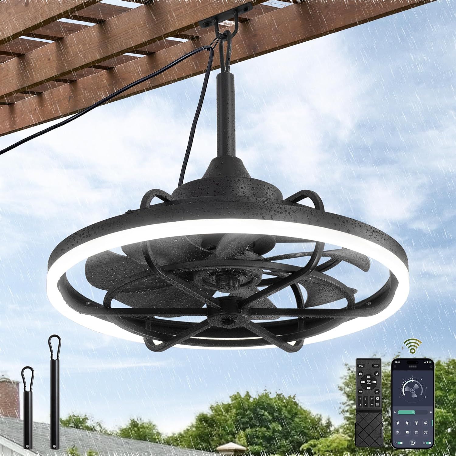Fanbulous Outdoor Ceiling Fans With Patio Light, Weatherproof Plug-In ... in Modern Outdoor Ceiling Fan With Wireless Remote