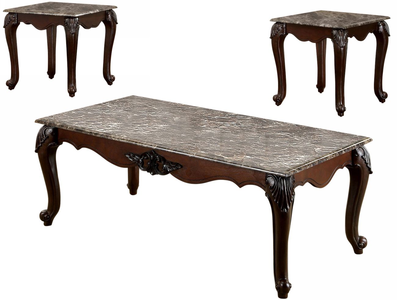 Fanciet Traditional Marble Top 3-Piece Table Set Furniture Of America intended for 3-Piece Table Set With Marble Top, Black