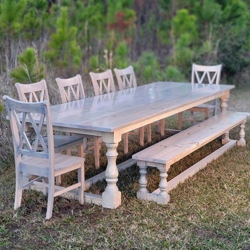 Farmhouse Dining Table Whitewash Rustic - Etsy with Farmhouse Dining Table White Wash Finish