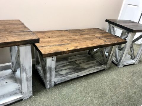 Farmhouse Living Room Set, End Tables Set And Coffee Table With ... pertaining to Design Inspiration Featuring the Payne 2-Piece Distressed White Table Set