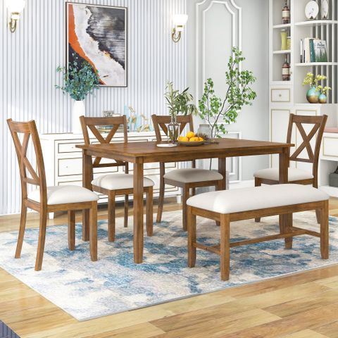 Farmhouse Rectangular Dining Table Bench And Chairs, 6-Piece Wooden ... inside Maintaining the beauty and durability of your rectangular oak dining table with bench