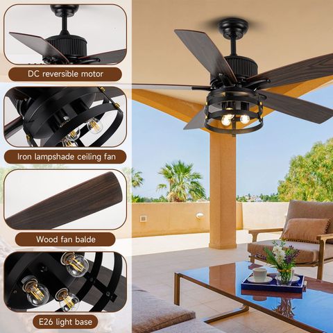 Farmhouse Rustic Ceiling Fans With Lights, Outdoor Ceiling Fan For ... in Outdoor Ceiling Fan With Reversible Airflow