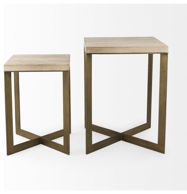 Faye 2-Piece Barely Gray Finished Wood/Gold Metal Base Table Set ... throughout Faye 2-Piece Barely Gray Finished Wood/Gold Metal Base Table Set