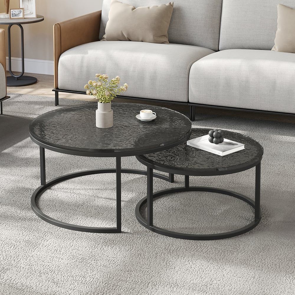 Fero Round Glass Nesting Coffee Table Set(24&quot;-32&quot;) | Homary within Creating Cozy Spaces How the Acme Silas Nesting Table Works Wonders