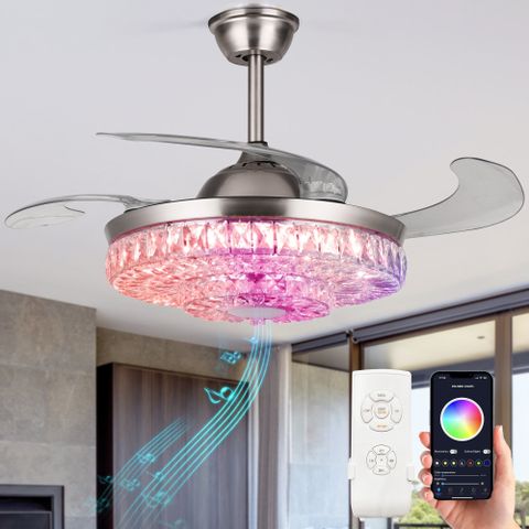 Fine Maker 42'' Modern Smart Invisible Ceiling Fan, Bluetooth Speaker ... in Outdoor Ceiling Fan With Bluetooth Control